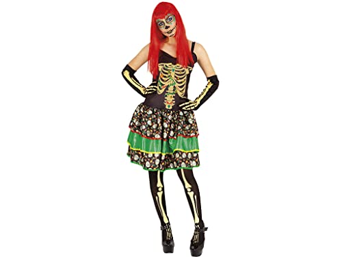 Top regalos para frikis y geeks Rubies Disfraz Catrina elegante para mujer, Vestido con detalles impresos y mitones, Oficial Rubies para halloween, carnaval, fiestas y cosplay