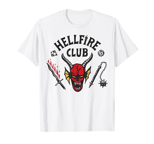 Top regalos para frikis y geeks Stranger Things 4 Hellfire Club Logo Camiseta, para mujer, manga corta, blanco