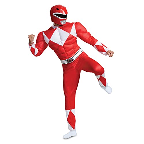 Top regalos para frikis y geeks DISGUISE 79729D - Disfraz clásico de los Power Rangers de lujo oficial para adultos, talla XL, rojo, XL