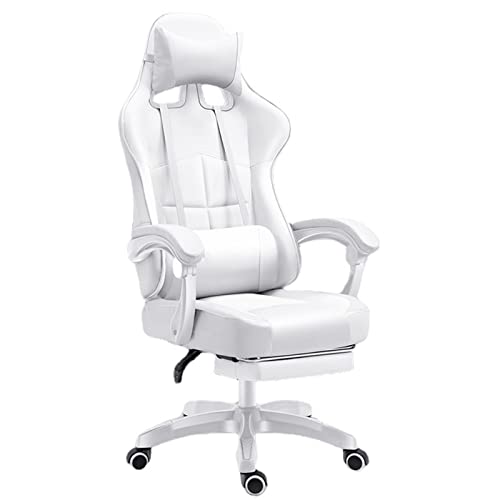 Top regalos para frikis y geeks FMXQYH Silla Gamer Ergonómica Silla Gaming con Reposapies, Reposacabeza y Cojín Lumbar, Reposabrazos Ajustable, Mecanismo de Inclinación, Carga Máxima de 150 kg (Color : White)