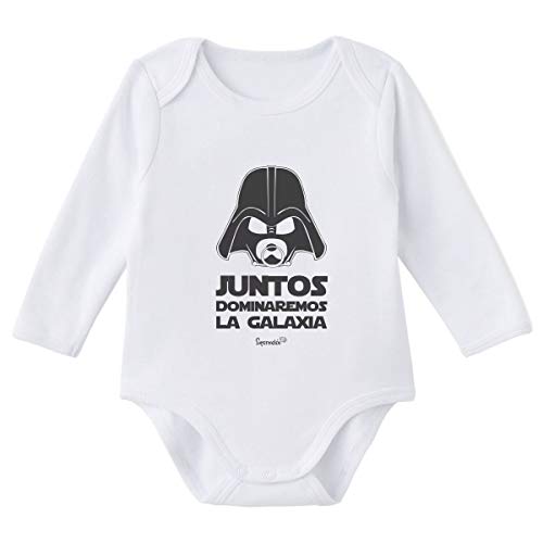 Top regalos para frikis y geeks SUPERMOLON Body bebé manga larga Juntos dominaremos la galaxia Blanco algodón para bebé 0-3 meses