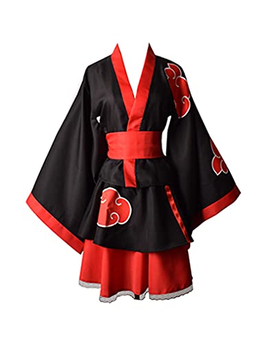 Top regalos para frikis y geeks Piccodos Anime Hokage Akatsuki The Red Clouds Dress Kimono Suit Cosplay Disfraz Negro Asian Size Mujer L (Pecho 89-95 cm)