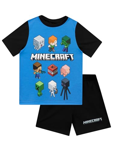 Top regalos para frikis y geeks Minecraft Pijamas de manga corta para niños Steve and Creeper Negro 7 - 8 Años