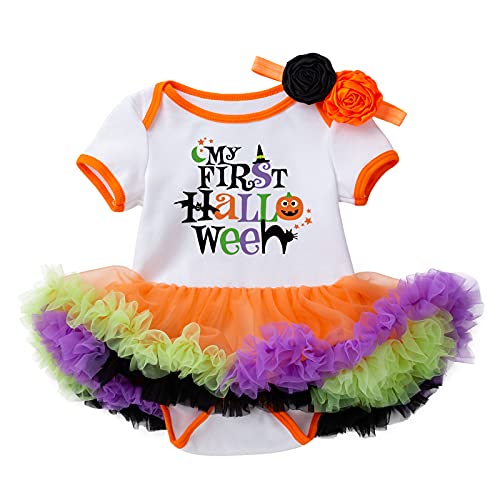 Top regalos para frikis y geeks LNL Disfraces de Halloween para niñas bebés Mi primer traje de Halloween Mameluco de manga corta Falda de encaje tutú + Diadema 2 piezas Conjunto 3-6 meses