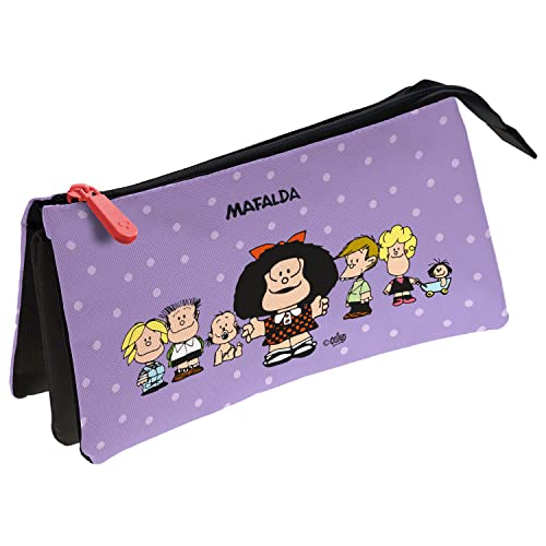 Top regalos para frikis y geeks Mafalda, Esperanza, Estuche Escolar Triple Unisex Niños, Lavanda, 23 5x12x14cm