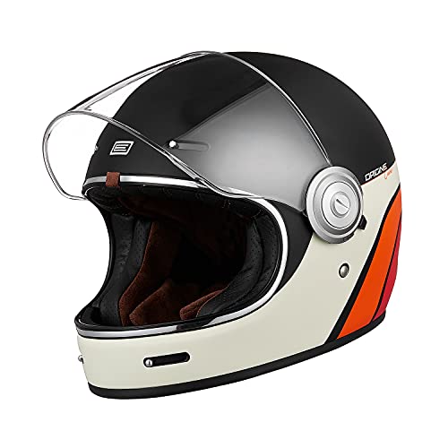 Top regalos para frikis y geeks ORIGINE Casco Moto Integral Vintage ECE Homologado Cáscara de Fibra de Vidrio con Visera(Classic Black,L)