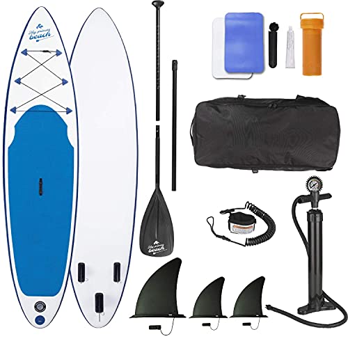 EASYmaxx Tabla Paddle Surf Hinchable para Principiantes con Bomba de Acción Doble, Funda Plegable y Remo de Aluminio, 320x76x15cm