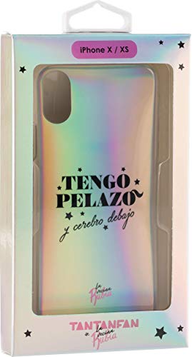 La Vecina Rubia Carcasa para iPhone X y iPhone XS e acabado Holográfico Iridiscente y texto 'Tengo pelazo y cerebro debajo', diseño exclusivo
