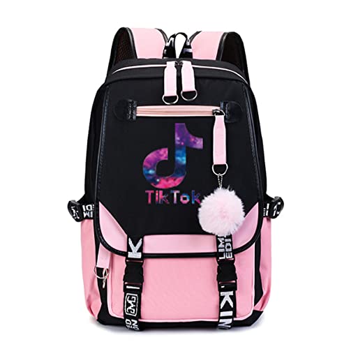 Top regalos para frikis y geeks Mochila Tik Tok Tiktok casual de poliéster con puerto de carga USB luminoso para la escuela, Multicolor, Talla única