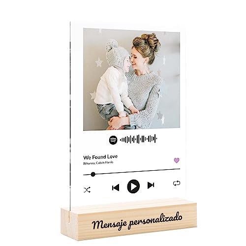 Top regalos para frikis y geeks Pulpoint. Placa Spotify Foto Personalizada. Fabricado en Metacrilato con Código Escaneable. Regalo Novios, Pareja, Día de la Madre, Aniversario. (Con base de madera)