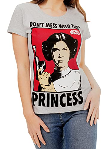 Top regalos para frikis y geeks Star Wars Camiseta para Mujer Princesa Leia Gris Medium