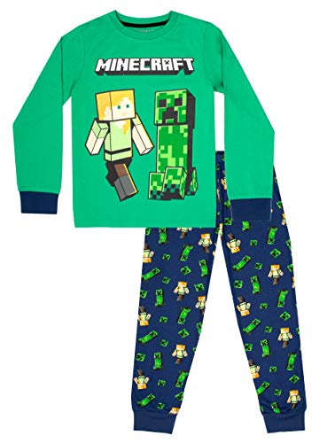 Cupón descuento en regalos para frikis y geeks Minecraft - Ropa Minecraft - Pijama Minecraft para niños- Pijama 100% algodón para niños - Conjunto de pijama - Regalos Minecraft - Verde y Azul, Azul marino, verde, 9-10 Years