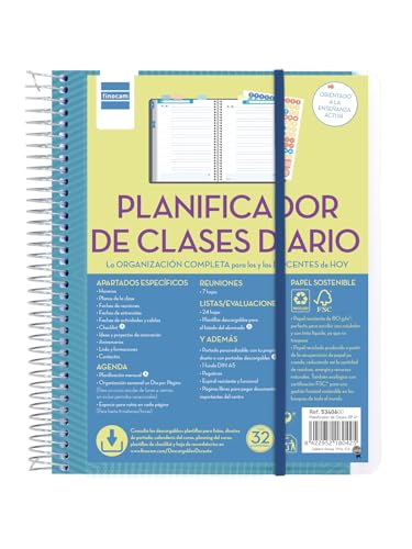 Finocam - Planificador de Clases Diario Docente español, Tamaño de hoja 4º (155x212mm)