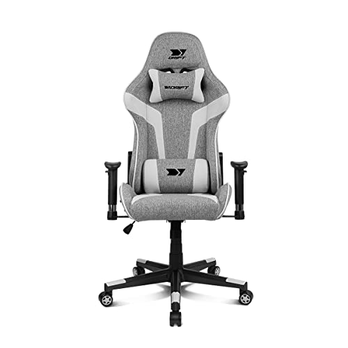 Top regalos para frikis y geeks DRIFT GAMING Silla DR90 -DR90GW - Silla Profesional, Tejido Fabric Transpirable, reposabrazos 2D Acolchado, pistón Clase 4, cojin Lumbar/cervical, Gris/Blanca,63 x 67 x (124,5-132) cm (Pr x An x Al)