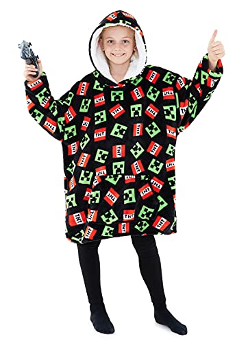 Top regalos para frikis y geeks Minecraft Sudadera Manta con Capucha, Batamanta Niños - Sudadera Niños (Negro AOP)