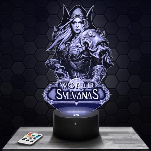 Top regalos para frikis y geeks Lámpara de mesilla de noche, luz nocturna táctil WOW Sylvanas lámpara LED ilusión 3D, idea de regalo para niños y niñas, Navidad, lámpara de mesilla de noche para niños o adultos. TOP