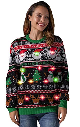 Top regalos para frikis y geeks U LOOK UGLY TODAY Jersey de Navidad unisex con luces LED para mujer, diseño de Rudolph Santa Reno de manga larga para hombre, Festive Brights, L