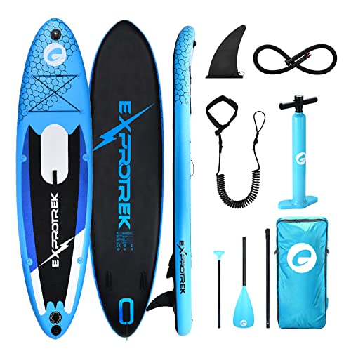 Top regalos para frikis y geeks Tabla para Paddle Surf de Exprotrek, Tabla de Paddle Surf Hinchable, Set de Tabla para Sup, 8 Pulgadas de Espesor 200 KG MÁX, Azul/Negro