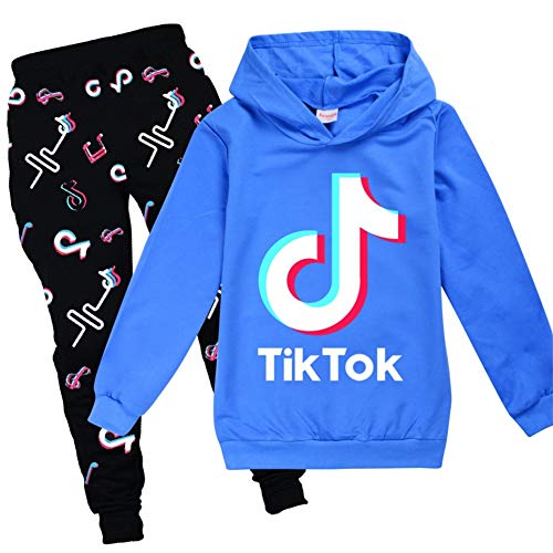 Top regalos para frikis y geeks Conjunto de sudadera con capucha y pantalón, con diseño de TikTok, estilo de moda, unisex, color azul, talla 9-10 años