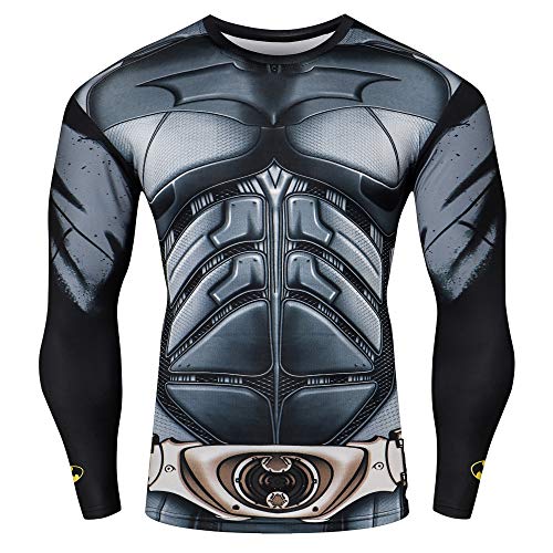 Top regalos para frikis y geeks Nessfit Superhero - Camiseta de compresión para hombre, manga larga, capa base de gimnasio, entrenamiento, fitness, sudadera térmica, Superhéroe 1, S