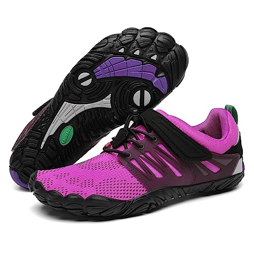 Top regalos para frikis y geeks SAGUARO Barefoot Zapatillas Minimalistas Mujer Zapatos de Trail Running Ligeras Calzado de Deportes Zapatos de Deporte Fitness Antideslizante Barefoot Escarpines Morado, Gr.38 EU