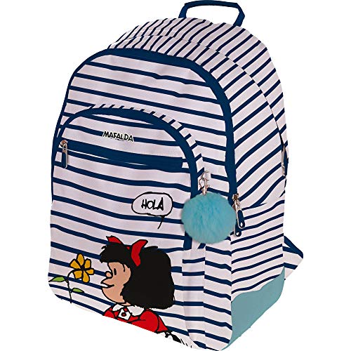 Top regalos para frikis y geeks Grafoplas Mafalda 37500156 Colección Mafalda Mochila Escolar, 3 Compartimentos Principales, Bolsillo Exterior, Modelo Marinera, 33 x 45 x 22.5 cm