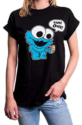 Top regalos para frikis y geeks MAKAYA Top Monstruo Baby Manga Corta Talla Grande - Galletas - Camiseta Friki Divertida para Mujer Negro S