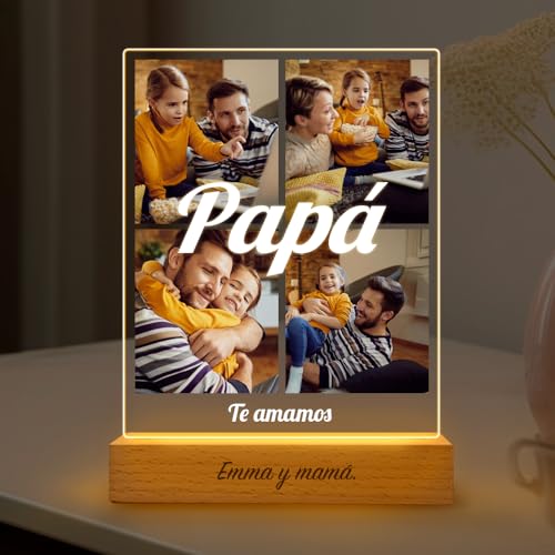 Top regalos para frikis y geeks Transparent Gift Lámpara Personalizada con 4 Fotos para Día del Padre. Regalos Originales para Hombre. Regalos Personalizados para Papá Cumpleaños. Regalos Día del Padre. Regalos para Padres. Luz LED