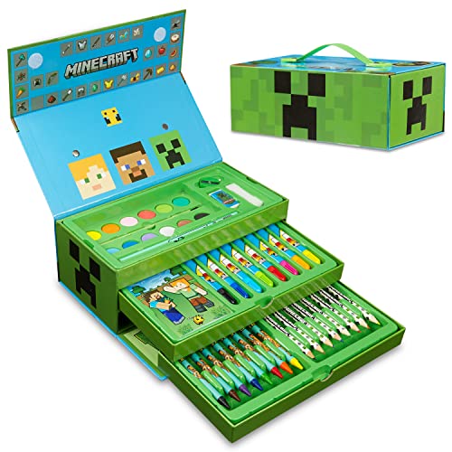 Top regalos para frikis y geeks Minecraft Maletín Pinturas para niños con Ceras y Lápices de Colores 40+ Pzs