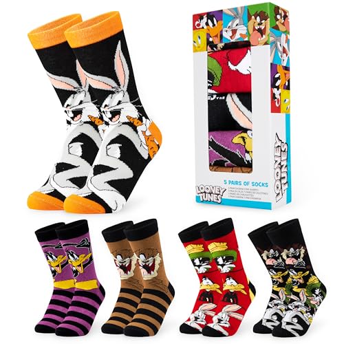 Top regalos para frikis y geeks Cerda Looney Tunes Calcetines Hombre Divertidos, Pack de 5 Calcetines Talla 40-45 (Negro/Multicolor, 40-45)