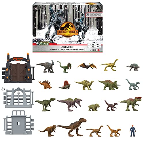 Top regalos para frikis y geeks Jurasicc World Minis Calendario de adviento Figuras de acción dinosaurios de juguete sorpresa y accesorios, regalo de Navidad +4 años (Mattel HHW24)