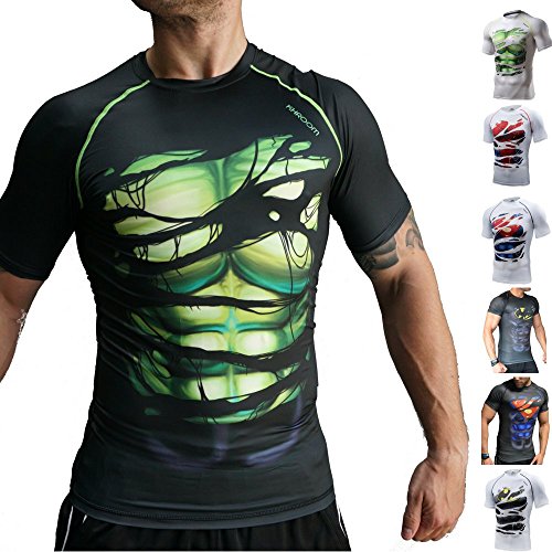 Top regalos para frikis y geeks Khroom Camiseta de Compresión de Superhéroe para Hombre | Ropa Deportiva de Secado Rápido para Ejercicio, Gimnasio, Musculación, Running. Material Extensible Ventilado Anti Transpiración Hulk M