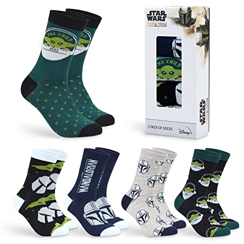 Top regalos para frikis y geeks Disney Calcetines de Media Pantorrilla Hombre, Pack de 5 Calcetines Divertidos con Dibujos, Regalos Frikis para Hombres (Verde Baby Yoda)