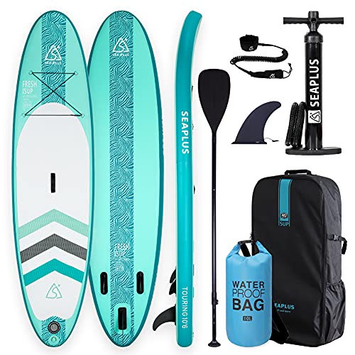 SEAPLUS Tabla de Paddle Surf Hinchable Sup Inflatable Stand up Paddle Board con Dry Bag CL-G 10’6”*32”*6” con Inflador/Remo de Aluminio/Mochila/Leash/Fin, Carga hasta 130 Kg regalos originales para geeks