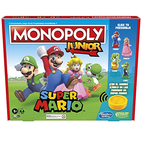 Top regalos para frikis y geeks Juego de Mesa Monopoly Junior: Super Mario - A Partir de 5 años - Explora el Reino Champiñón como Mario, Peach, Yoshi o Luigi