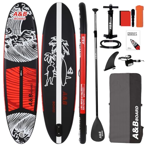 Top regalos para frikis y geeks A&BBOARD Tabla de Paddle Surf Hinchable con Accesorios Premium, Mochila Viaje ISUP, Doble acción Bomba, Gran Estabilidad y Resistencia, Ultraligera para Todos Niveles de dificultad