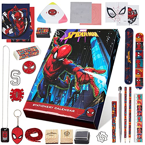 Top regalos para frikis y geeks Marvel Calendario de Adviento 2023 Spider-Man Avengers Calendario Adviento para Niños con Accesorios y Material Escolar (Spiderman Multicolor)